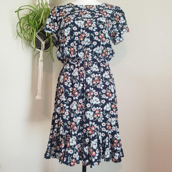 LOFT Navy Floral Midi Dress - Picture 1 of 6